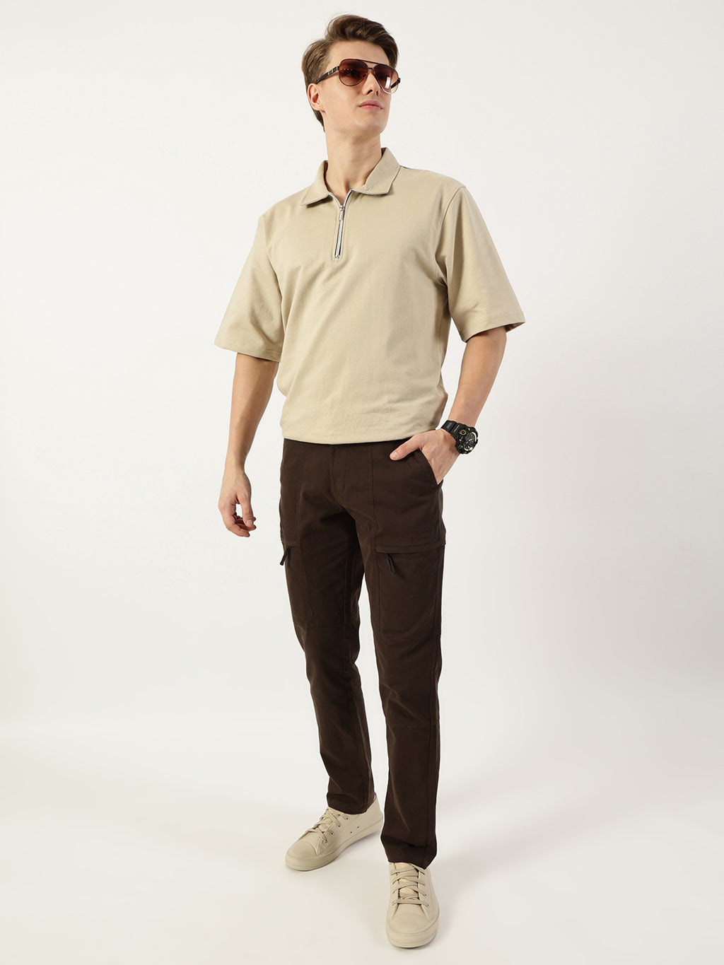 Thomas Scott Men Coffee Smart Fit Mid-Rise Trousers