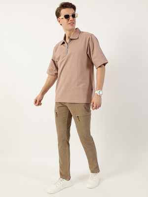 Thomas Scott Men Khaki Cotton Mid-Rise Regular Fit Trousers