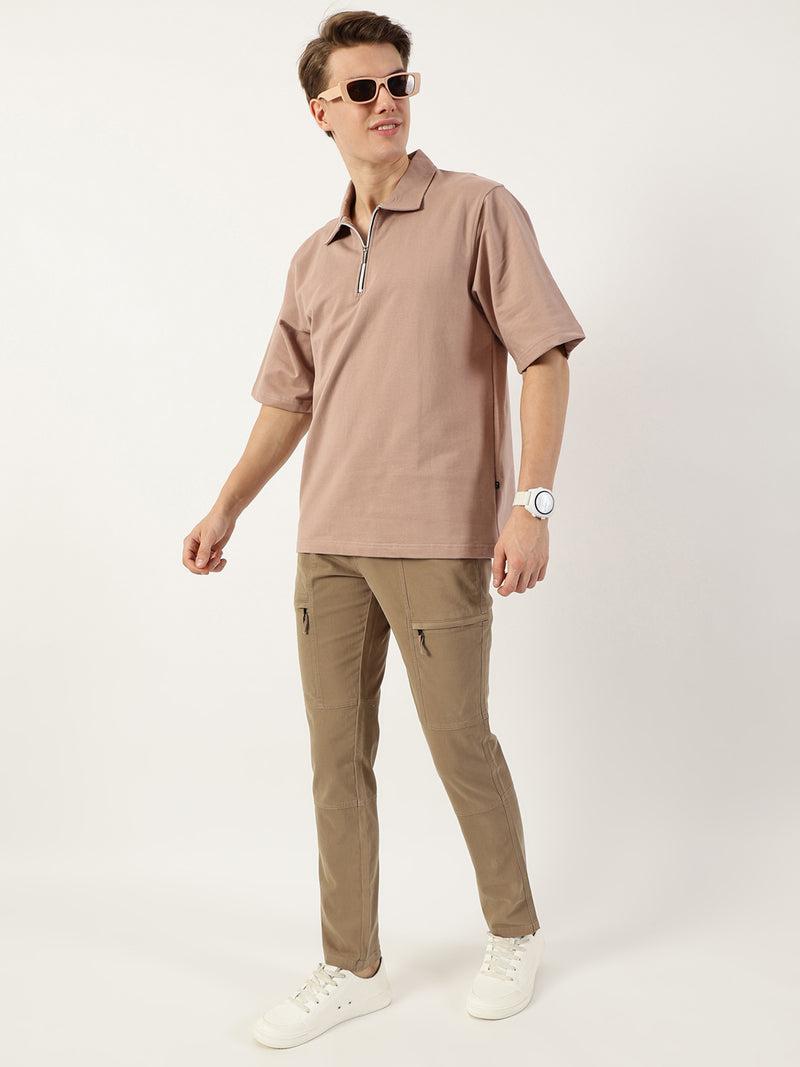 Thomas Scott Men Khaki Cotton Mid-Rise Regular Fit Trousers