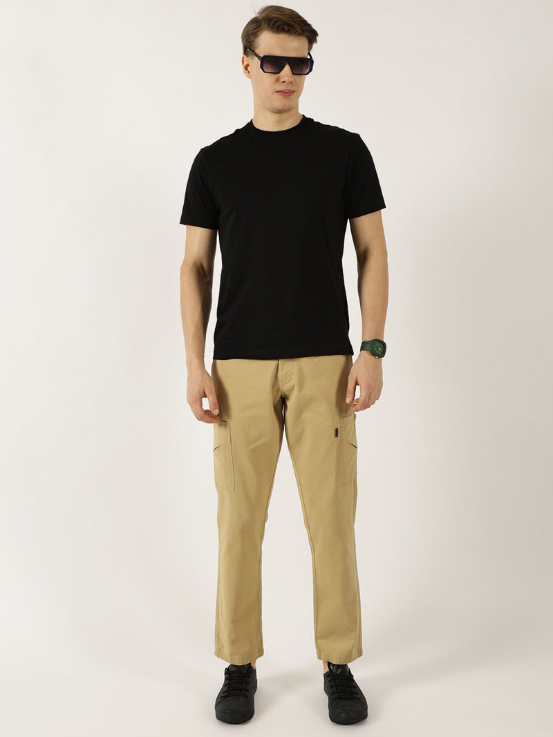 Thomas Scott Men Beige Pure Cotton Smart Straight Fit Easy Wash Mid-Rise Trousers