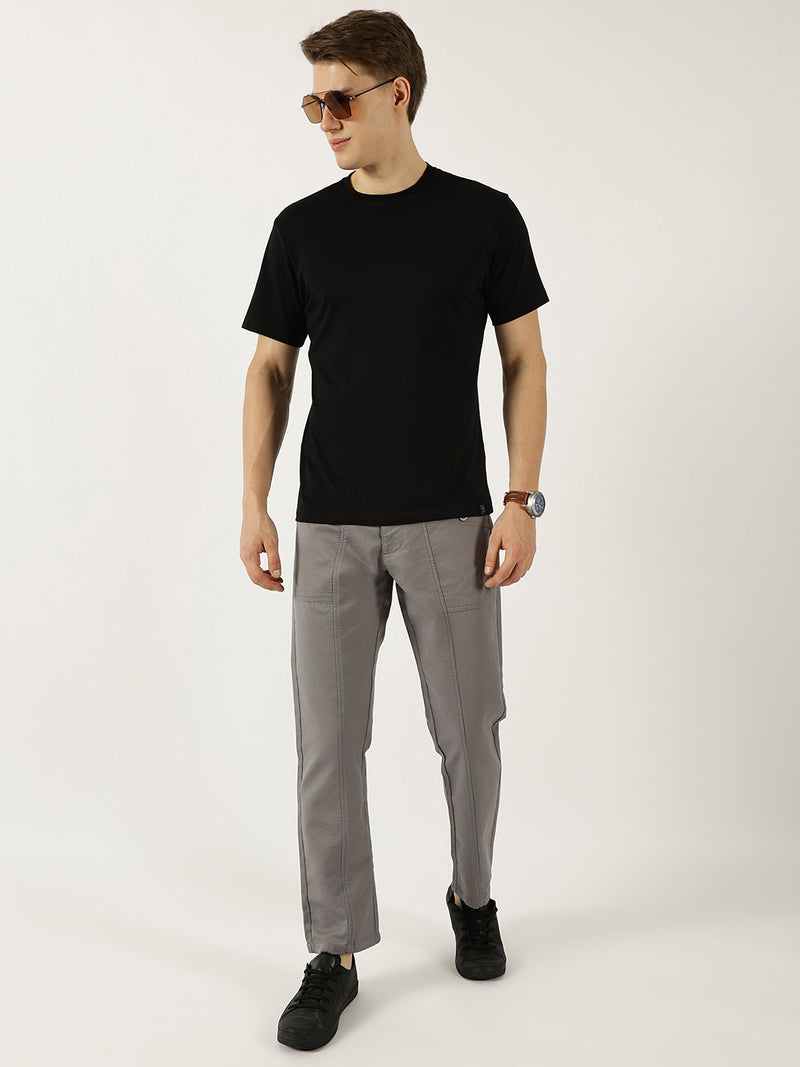 Thomas Scott Men Dark Grey Smart Easy Wash Cargos Trousers