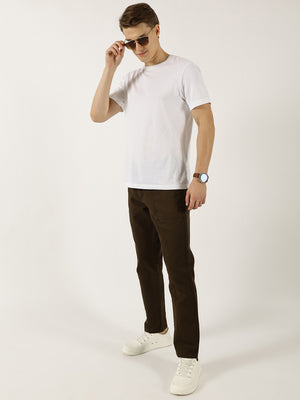 Thomas Scott Men Dark Olive Smart Easy Wash Cargos Trousers