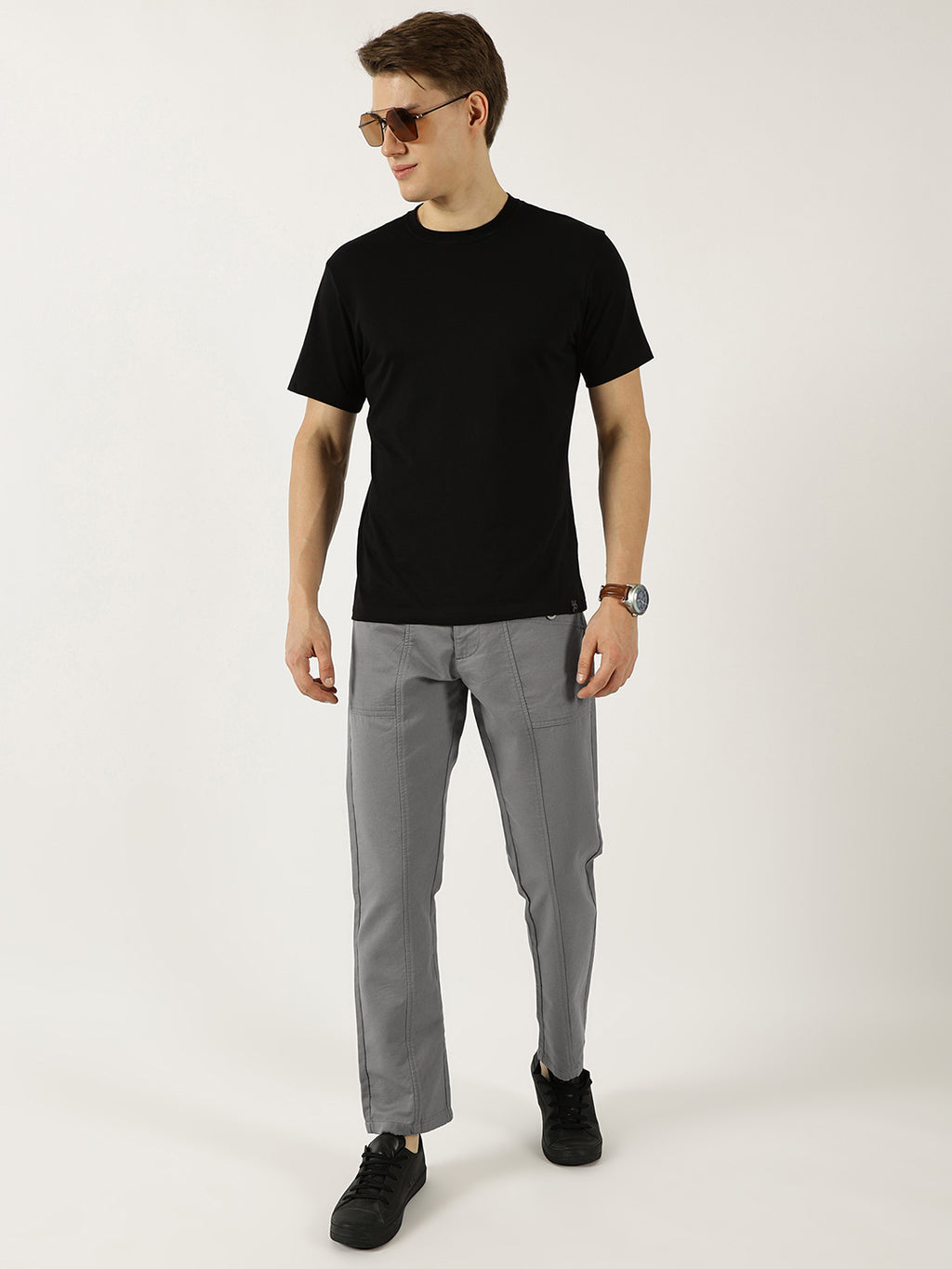 Thomas Scott Men Grey Smart Easy Wash Cargos Trousers