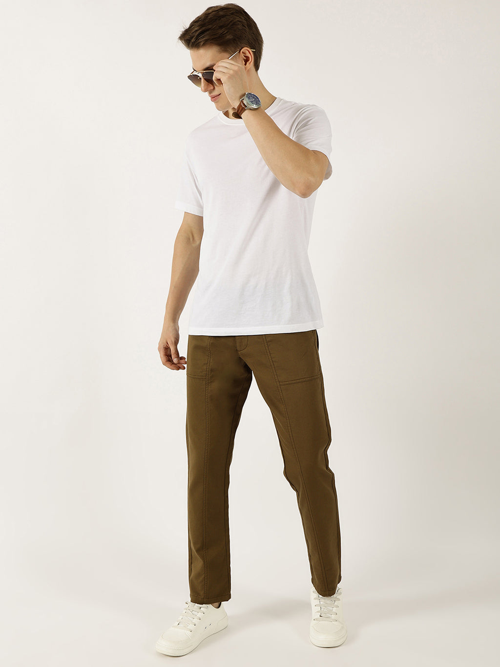 Thomas Scott Men Khaki Smart Easy Wash Cargos Trousers