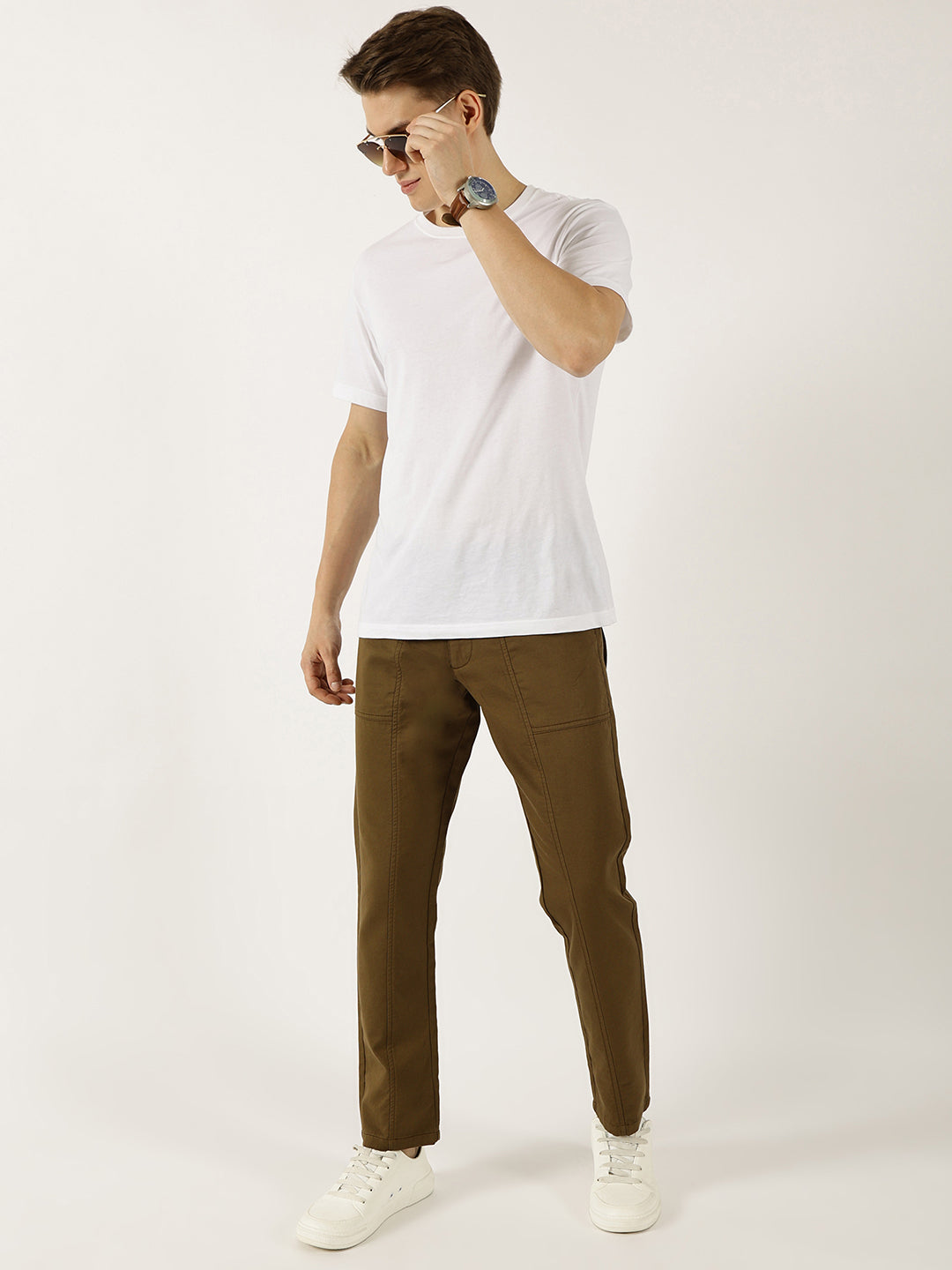 Thomas Scott Men Khaki Smart Easy Wash Cargos Trousers