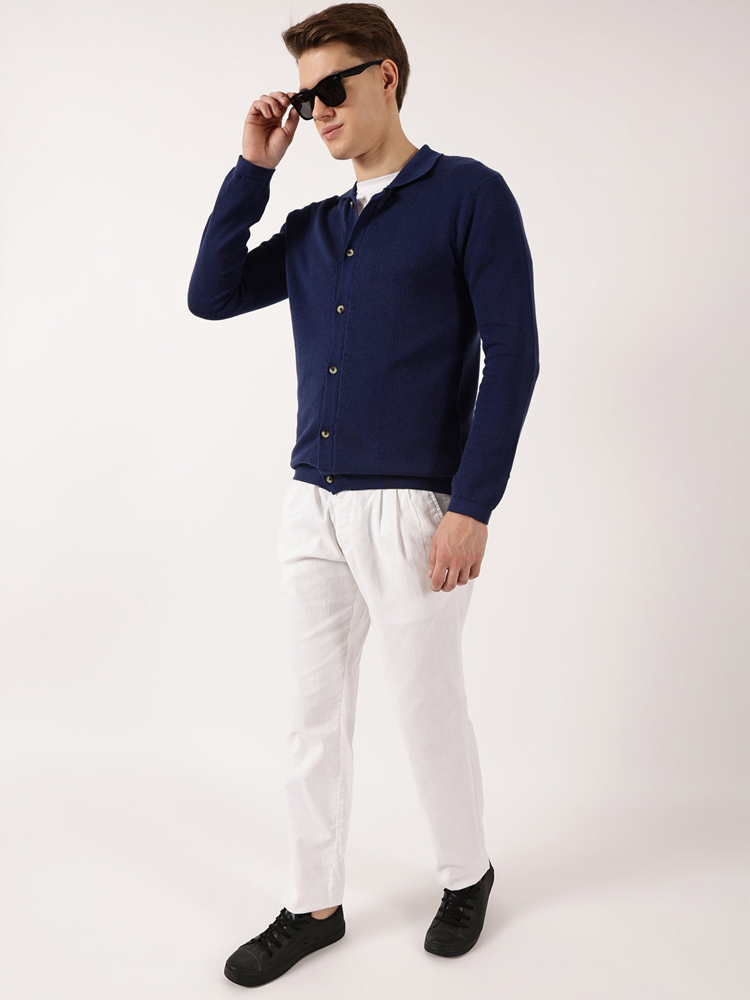 Thomas Scott Men Navy Shirt Collar Long Sleeves Cardigan