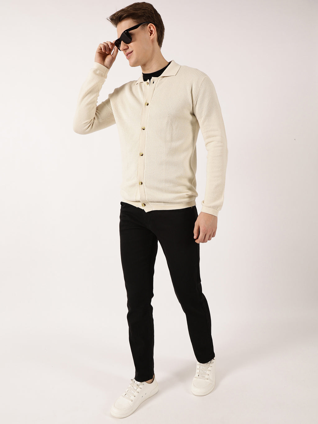 Thomas Scott Men Off White Ribbed Cotton Cardigan