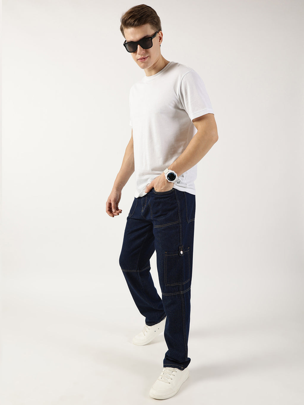 Thomas Scott Men DarkBlue Loose Fit Relaxed Fit Mid-Rise Cotton Jeans