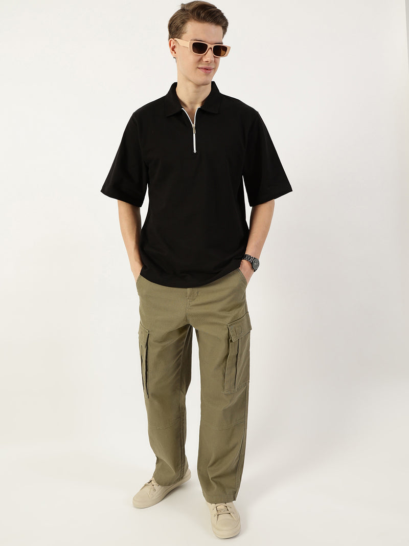 Thomas Scott Men Black Polo Collar Bio Finish T-shirt