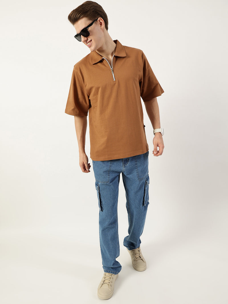 Thomas Scott Men Brown Polo Collar Bio Finish T-shirt