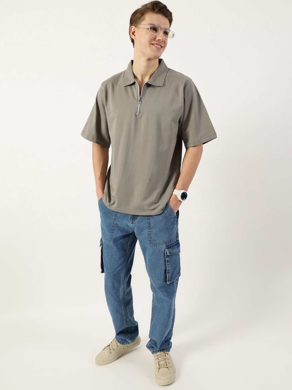Thomas Scott Men Light Grey Polo Collar Bio Finish T-shirt