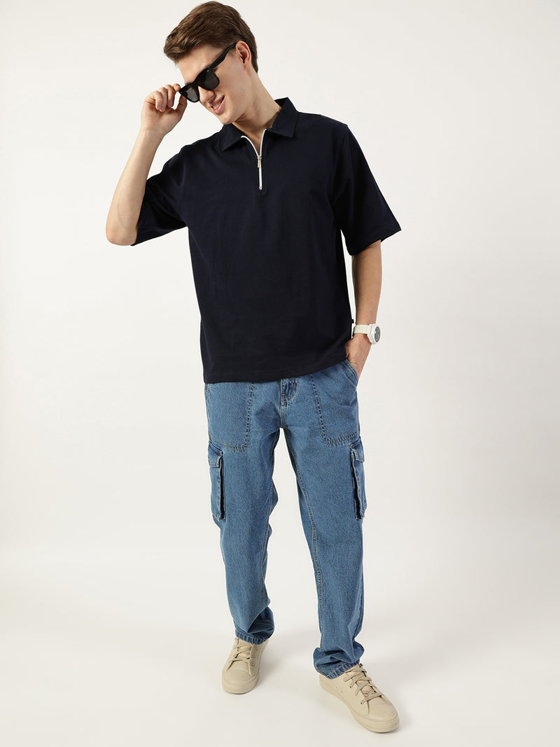 Thomas Scott Men Navy Blue Polo Collar Bio Finish T-shirt