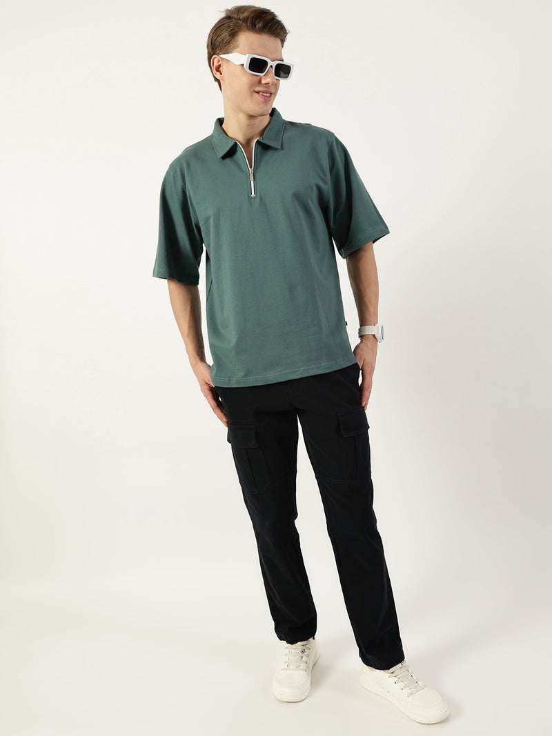 Thomas Scott Men Sea Green Polo Collar Bio Finish T-shirt