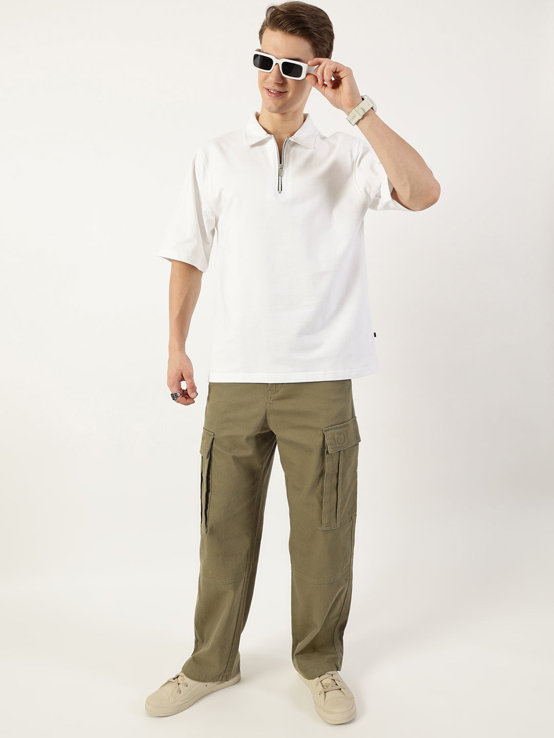 Thomas Scott Men White Polo Collar Bio Finish T-shirt
