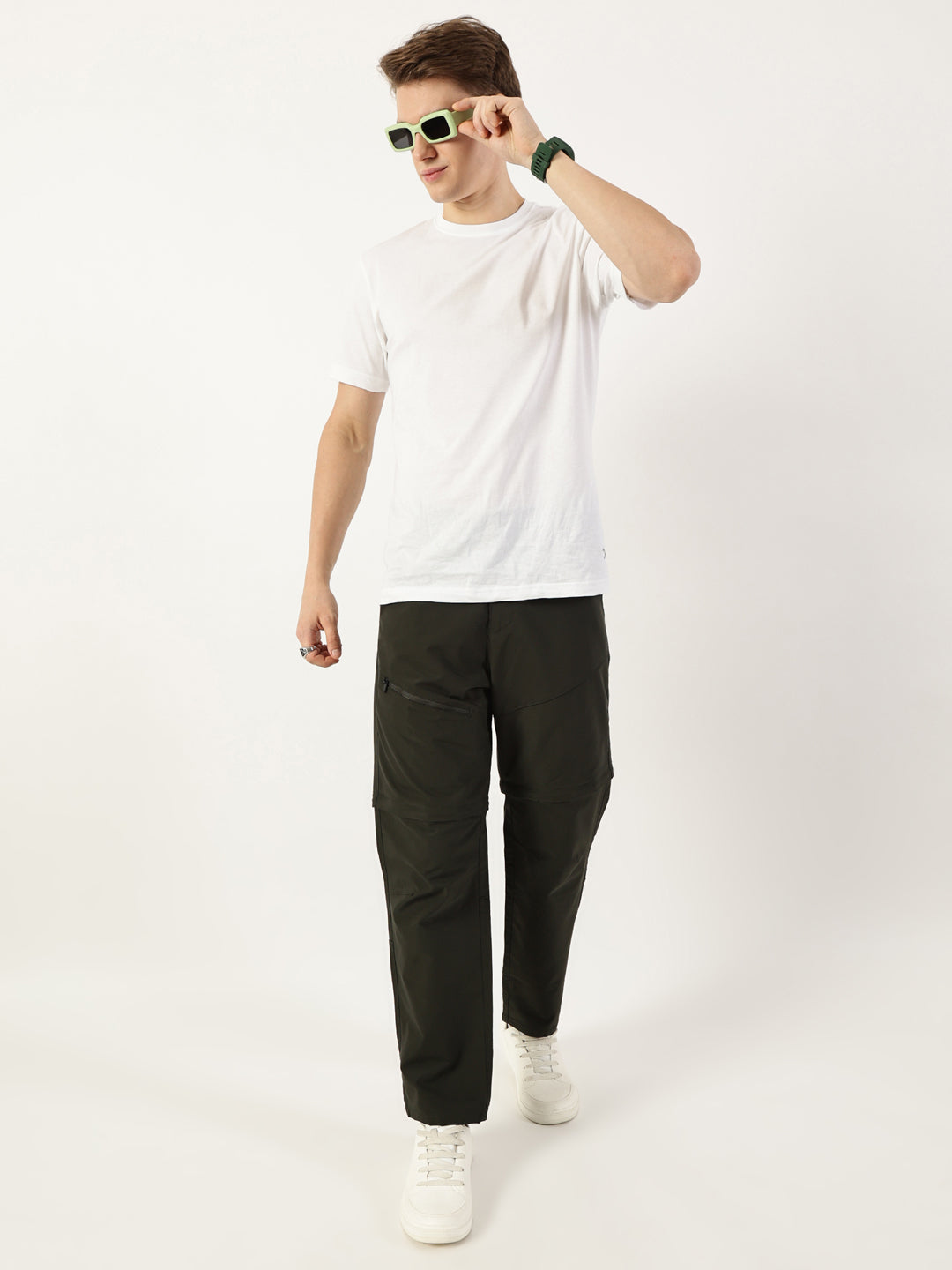 Thomas Scott Men Dark Grey Relaxed Straight Fit Convertible Trousers