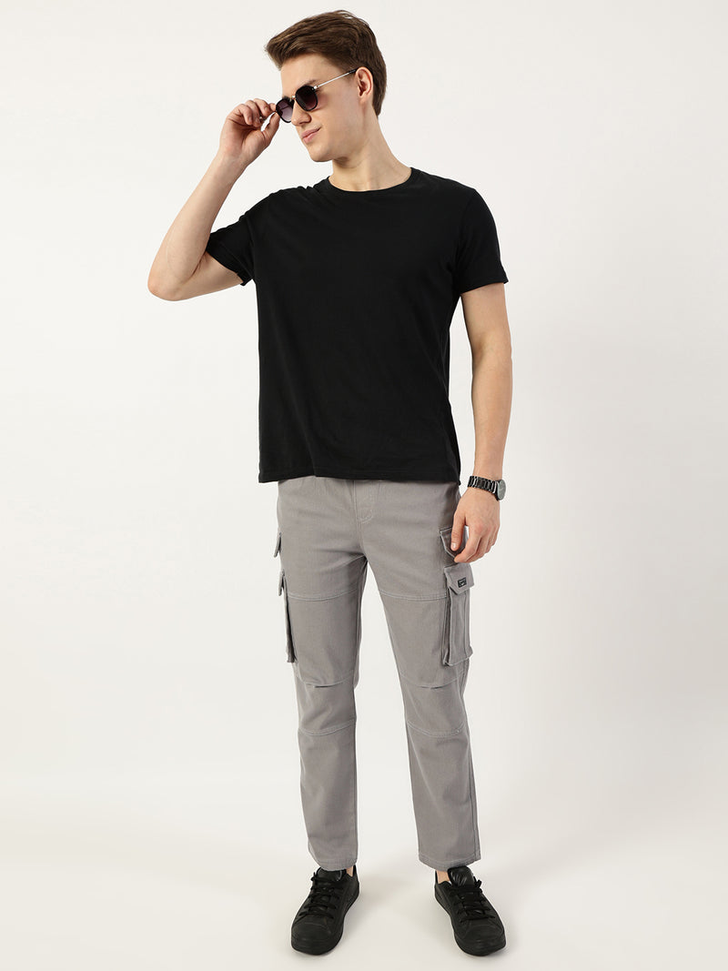 Thomas Scott Men Grey Relaxed Straight Fit Cargos Trousers