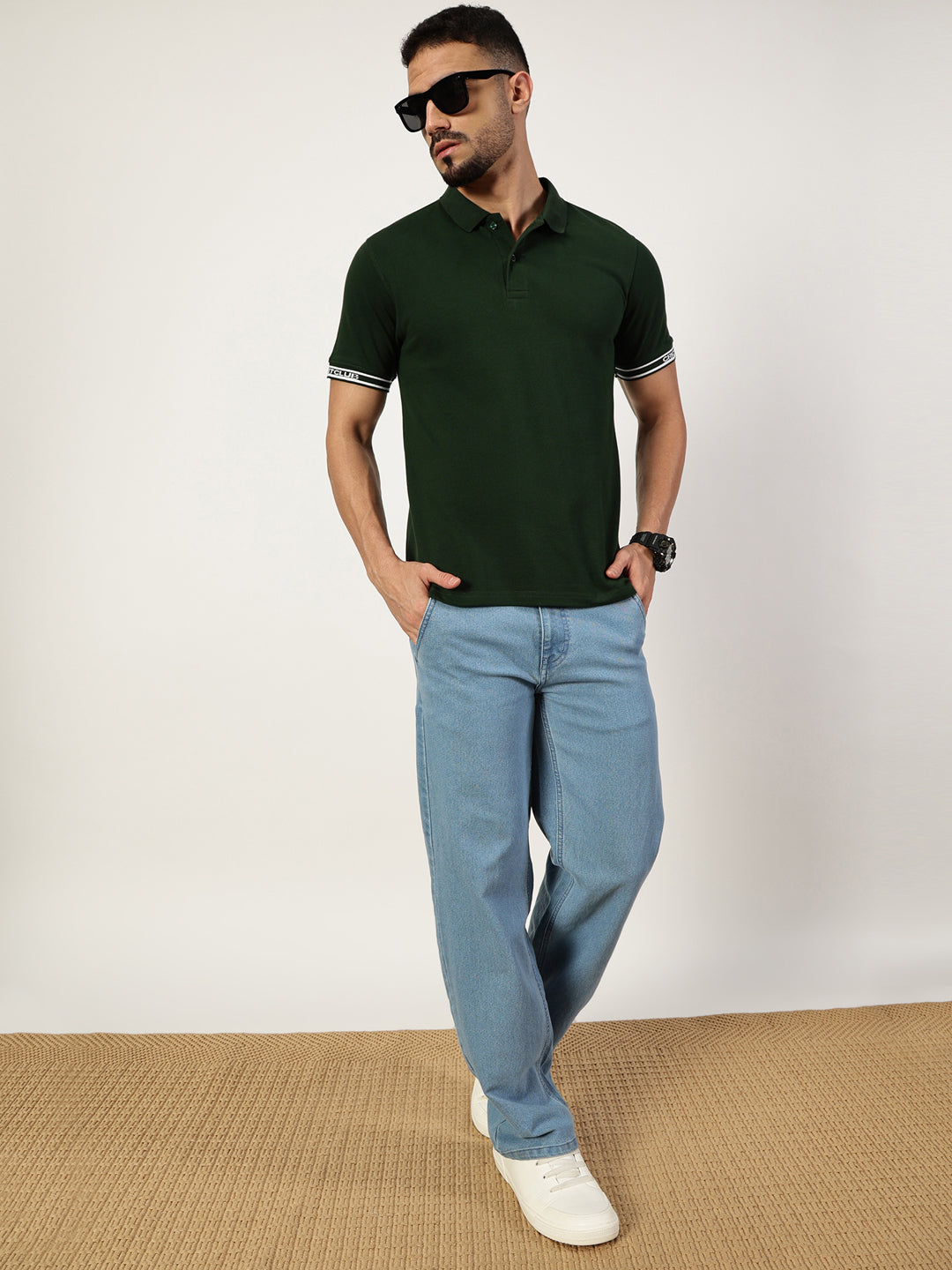 Thomas Scott Men Bottle Green Polo Collar Pockets T-shirt