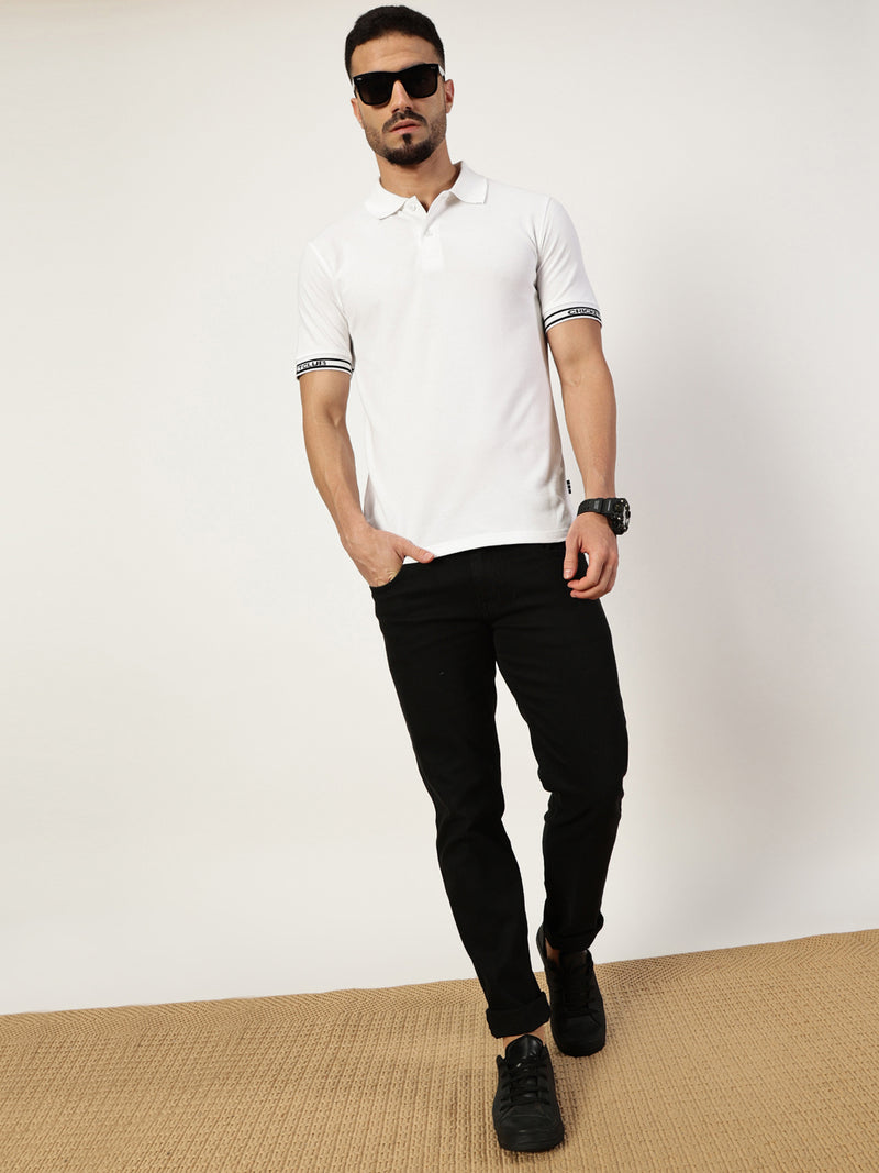 Thomas Scott Men White Polo Collar Pockets T-shirt