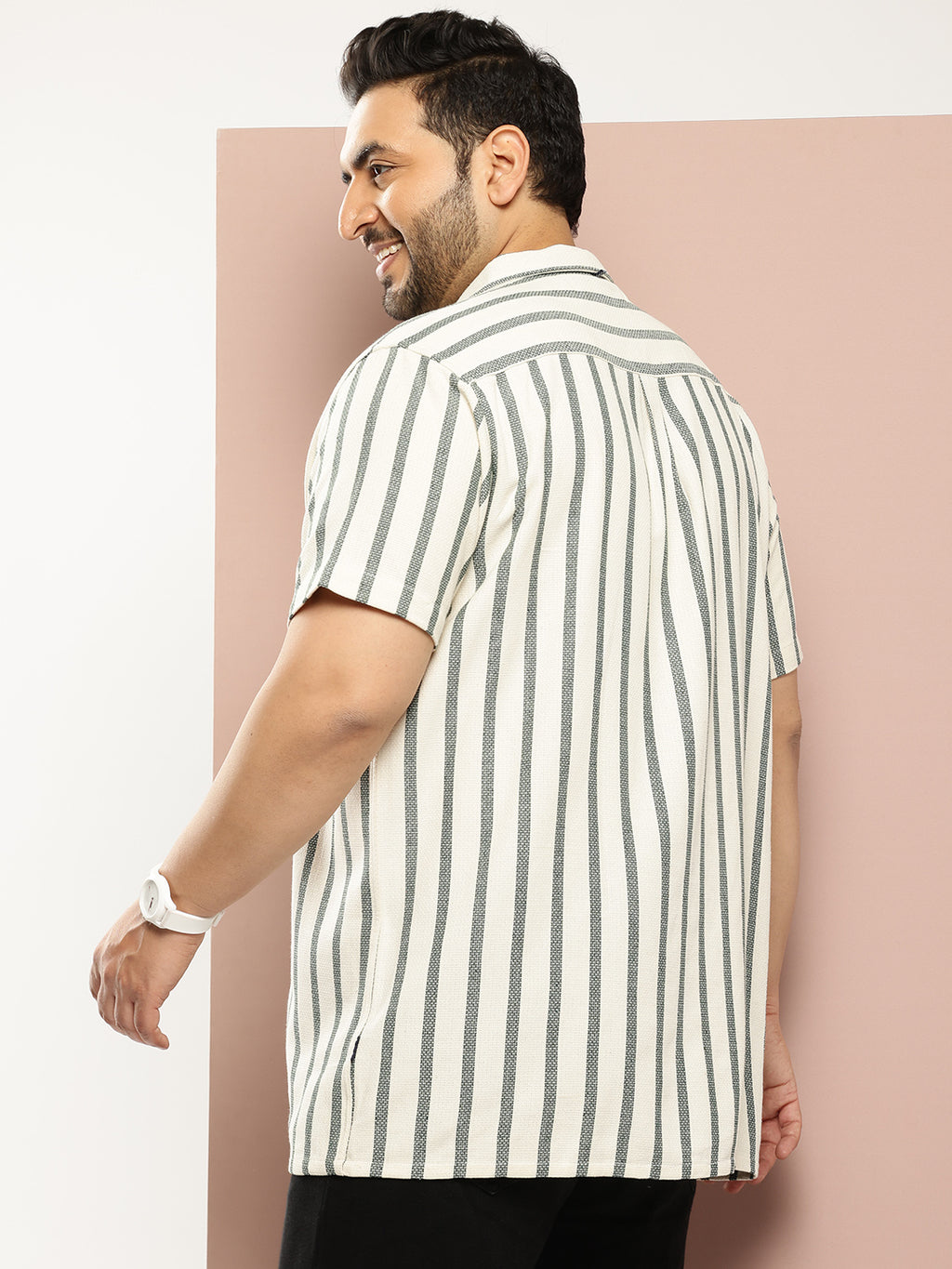 Thomas Scott Men B.Green Plus Size Premium Striped Pure Cotton Casual Shirt