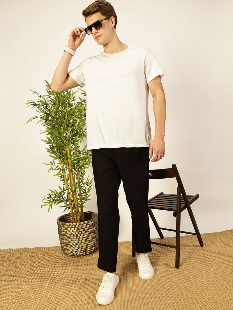 Thomas Scott Men Black Cotton Smart Regular Fit Mid-Rise Joggers