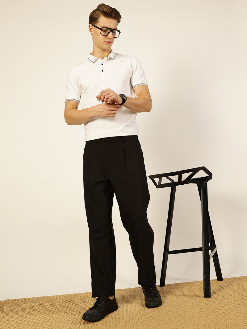 Thomas Scott Men Black Regular Fit Smart Pleated Trousers