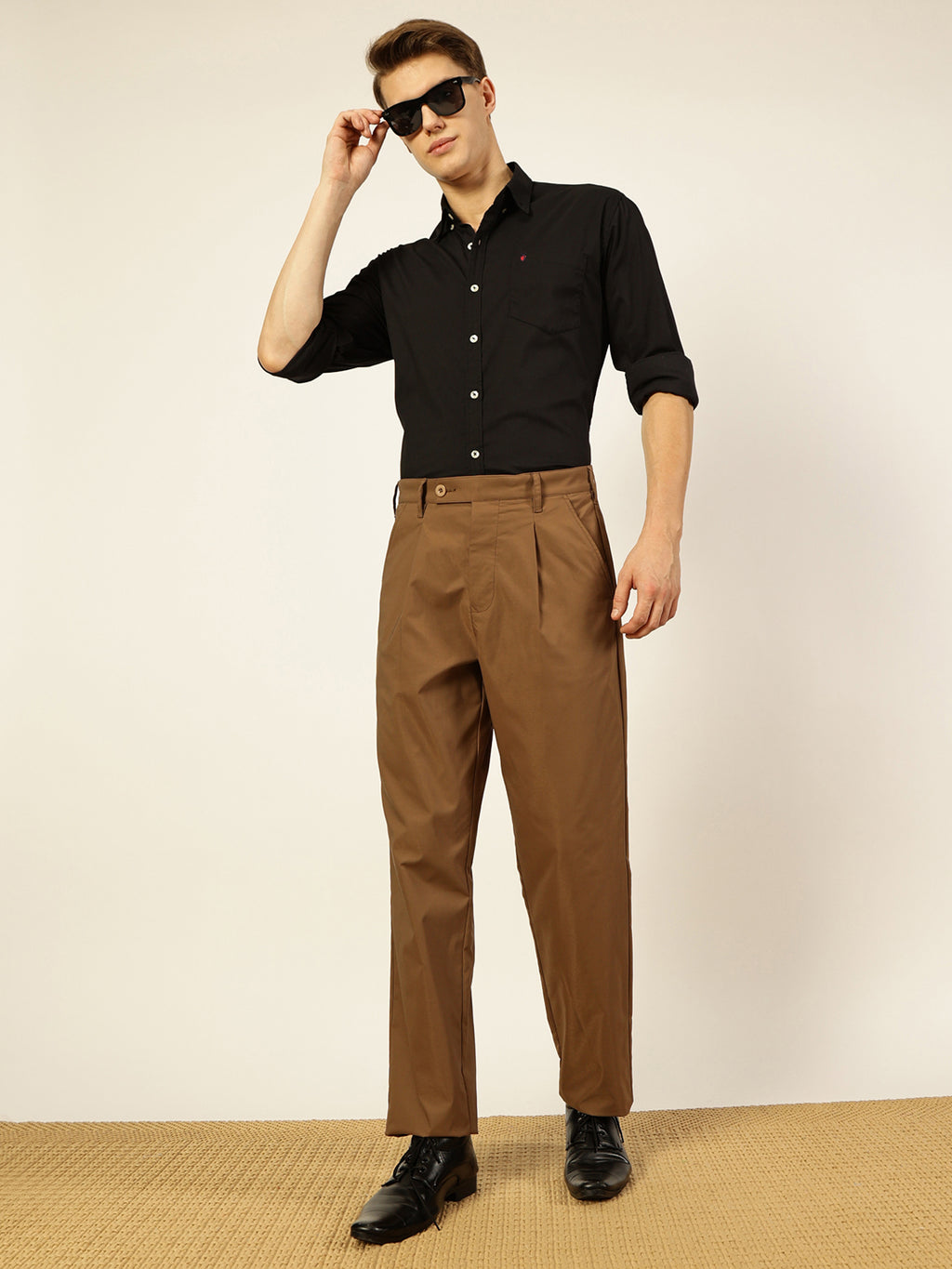 Thomas Scott Men Brown Smart Pleated Korean Pant