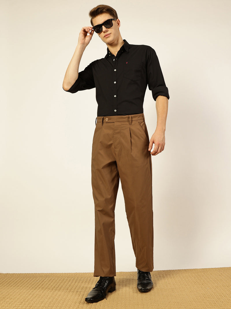 Thomas Scott Men Brown Smart Pleated Korean Pant