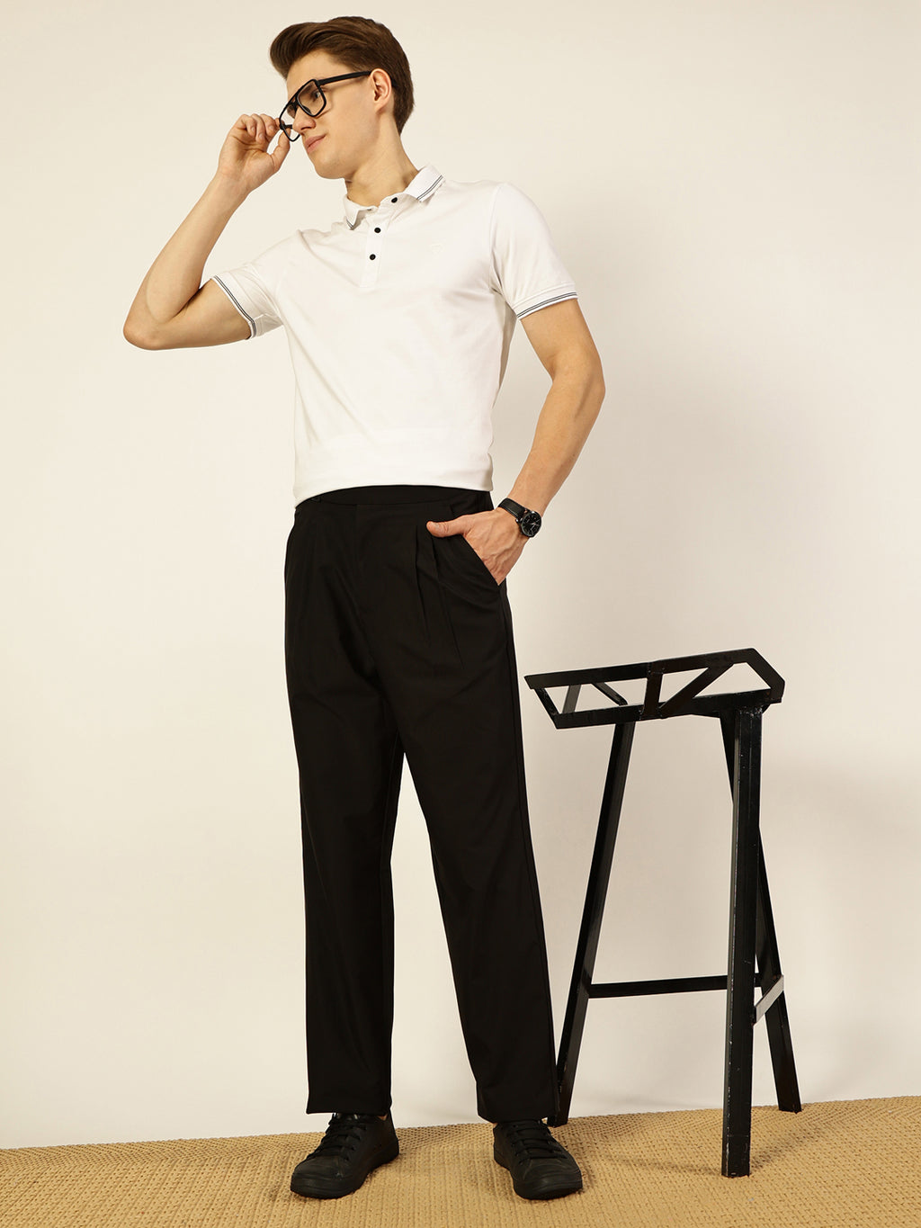 Thomas Scott Men Black Smart Pleated Trousers