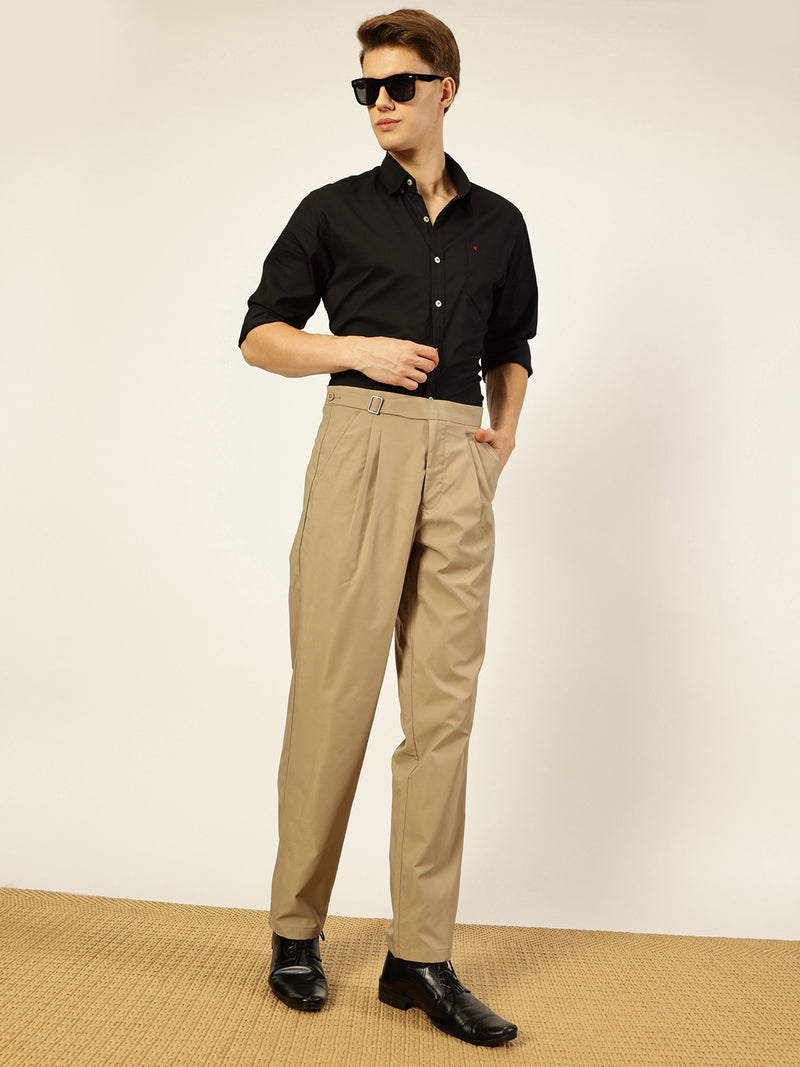 Thomas Scott Men Beige Smart Pleated Regular Trousers