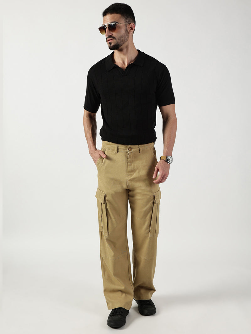 Thomas Scott Men Beige Relaxed Cargos Trousers