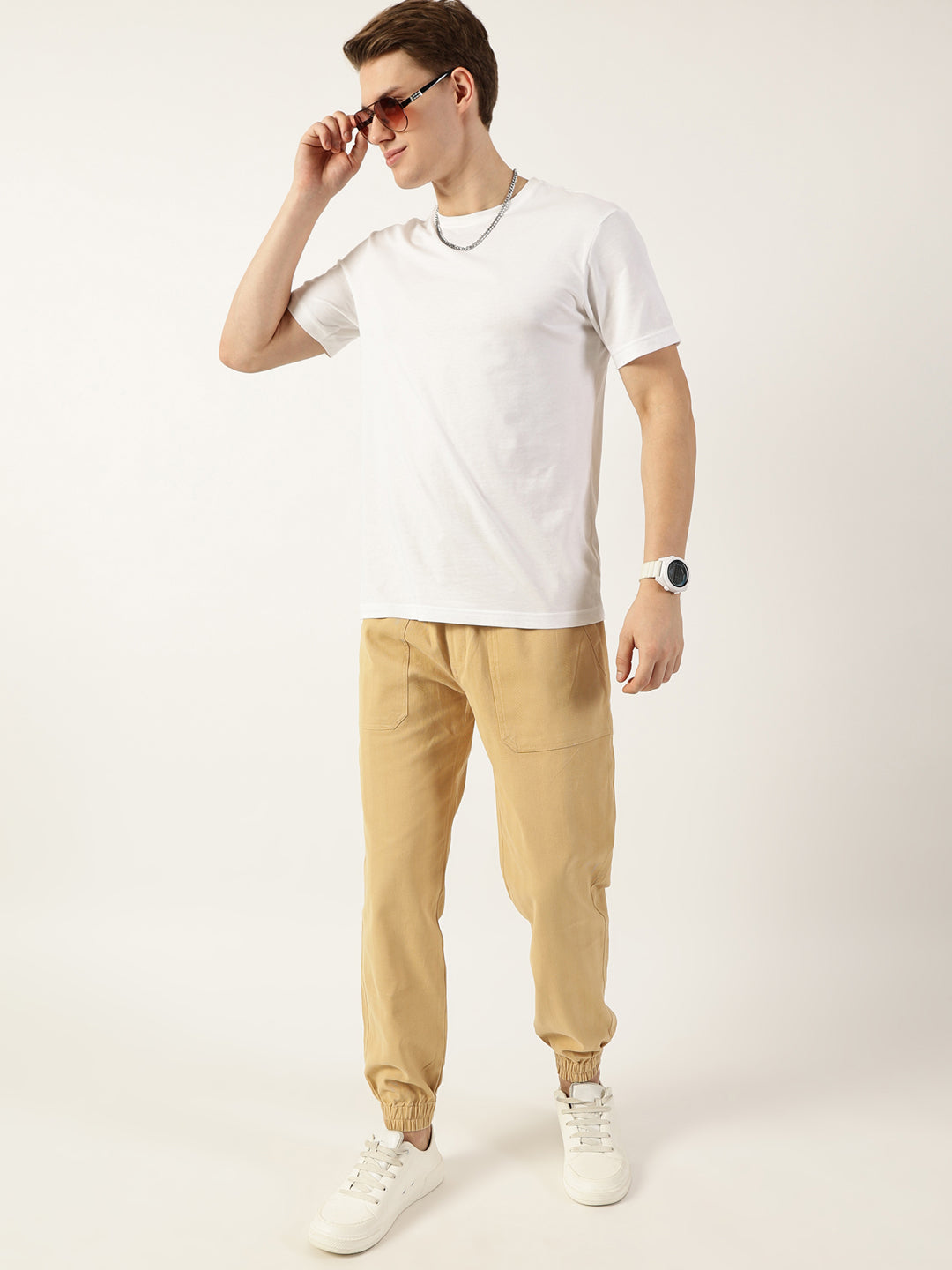 Thomas Scott Men Beige Smart Easy Wash Joggers Trousers