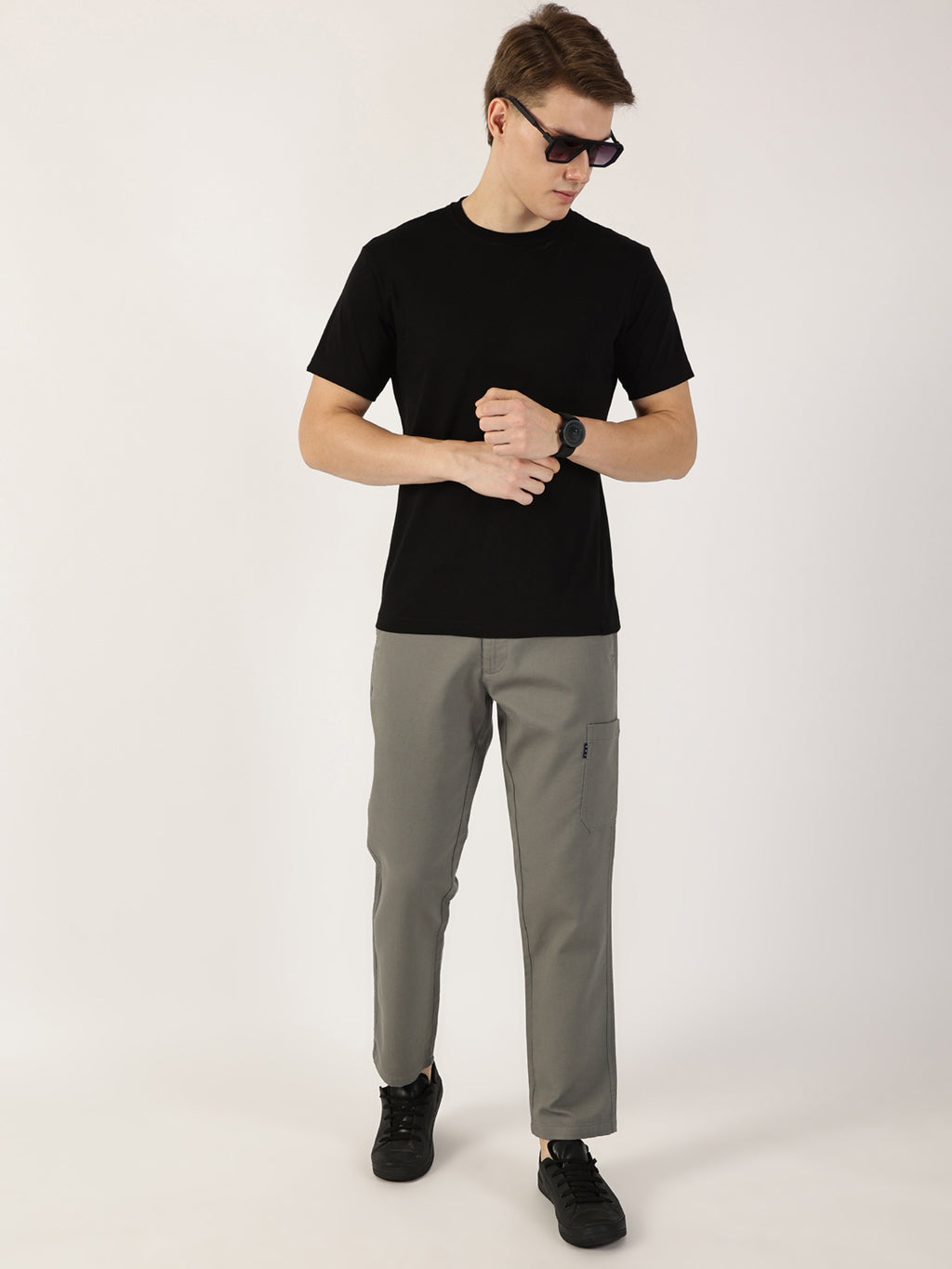 Thomas Scott Men DarkGrey Smart Regular Fit Mid-Rise Chinos Trousers
