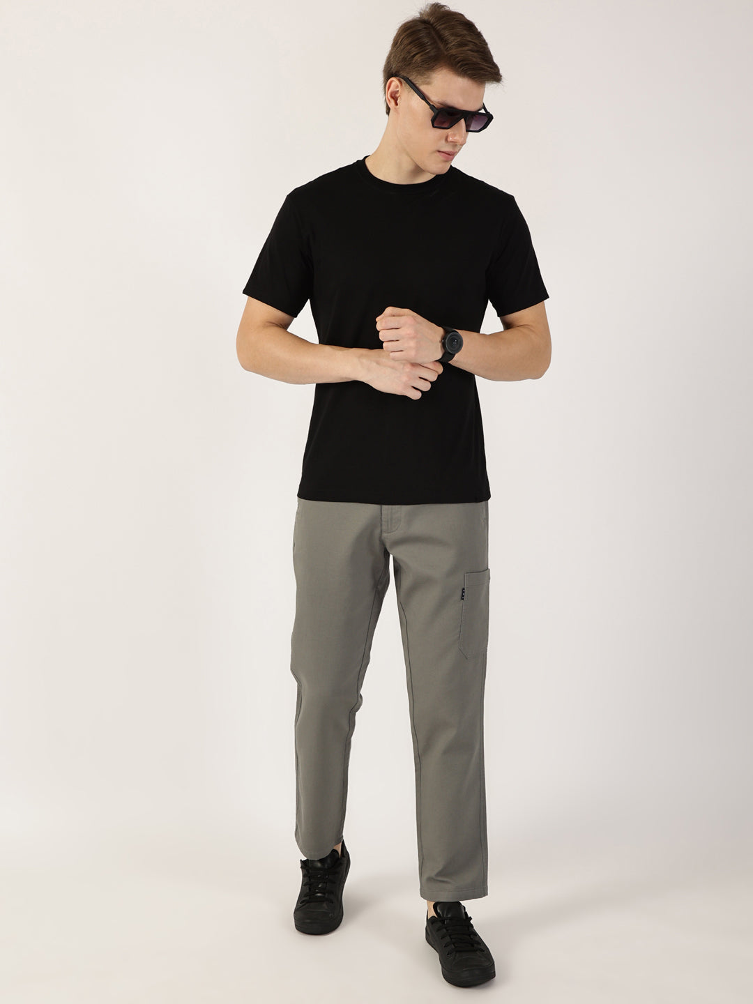 Thomas Scott Men DarkGrey Smart Regular Fit Mid-Rise Chinos Trousers