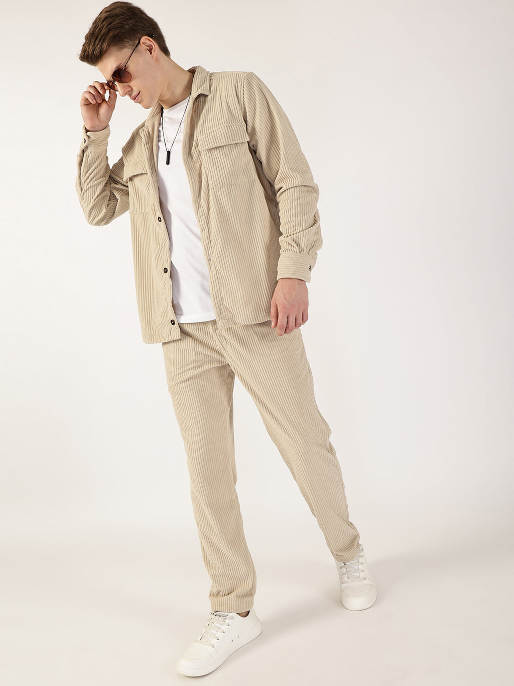 Thomas Scott Men Fawn Striped Smart Fit Chinos Trousers