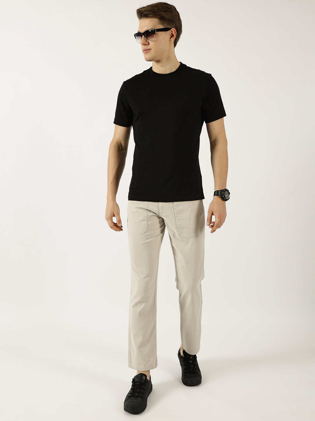 Thomas Scott Men Light Grey Smart Straight Fit Easy Wash Trousers