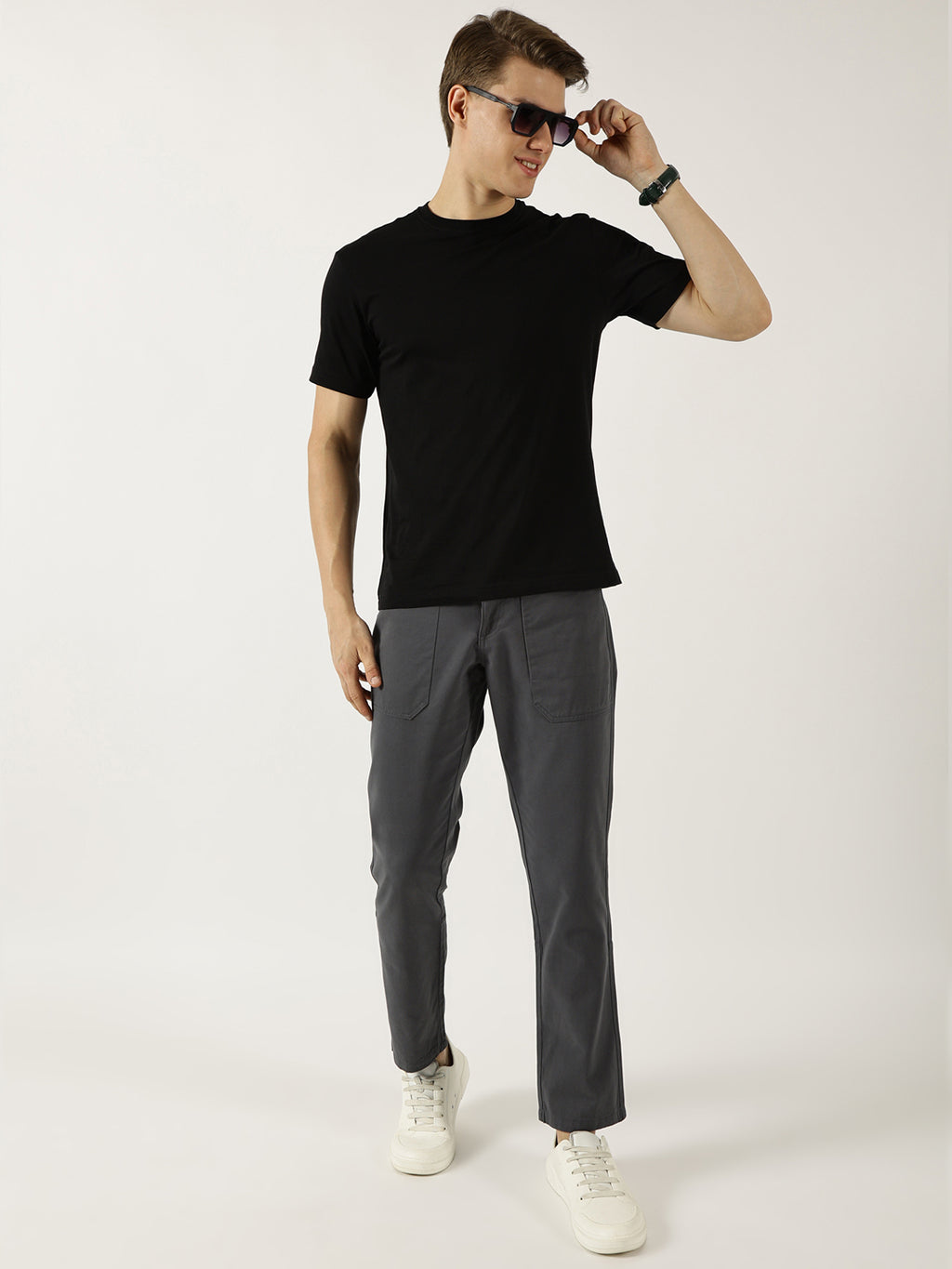 Thomas Scott Men Mid Blue Smart Straight Fit Easy Wash Trousers