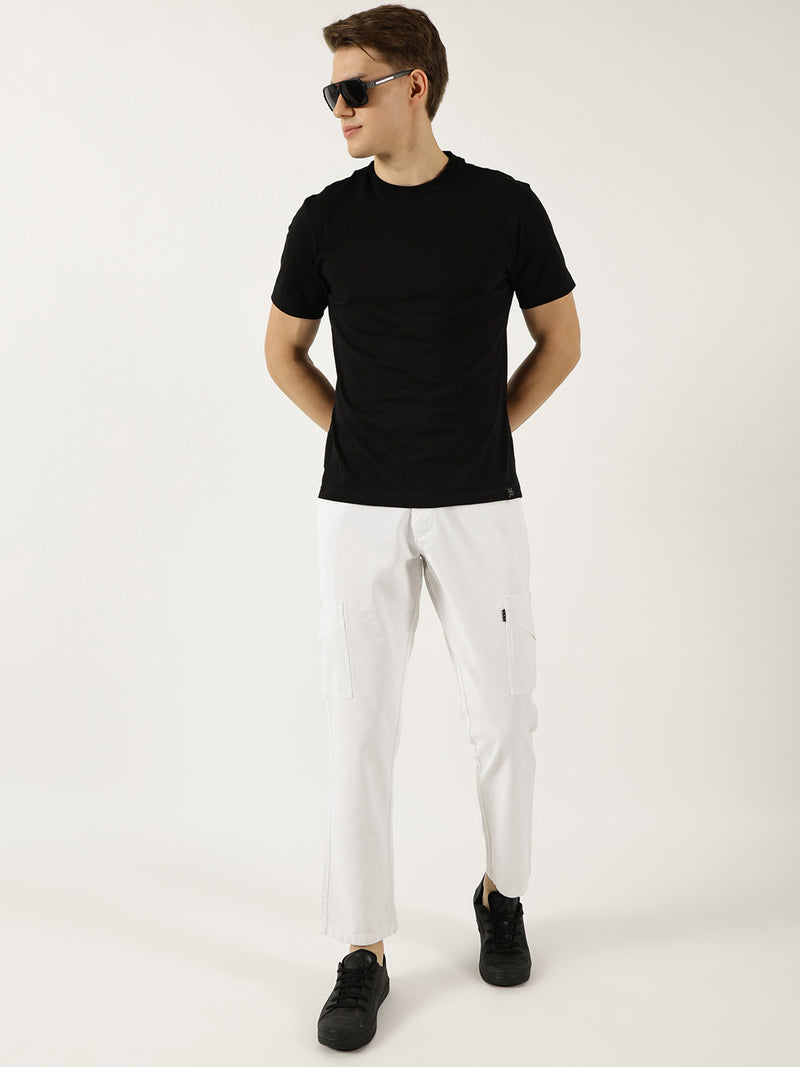Thomas Scott Men White Pure Cotton Smart Mid-Rise Straight Fit Easy Wash Cargos