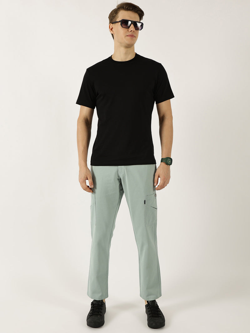 Thomas Scott Men Sea Blue Pure Cotton Smart Mid-Rise Straight Fit Easy Wash Cargos