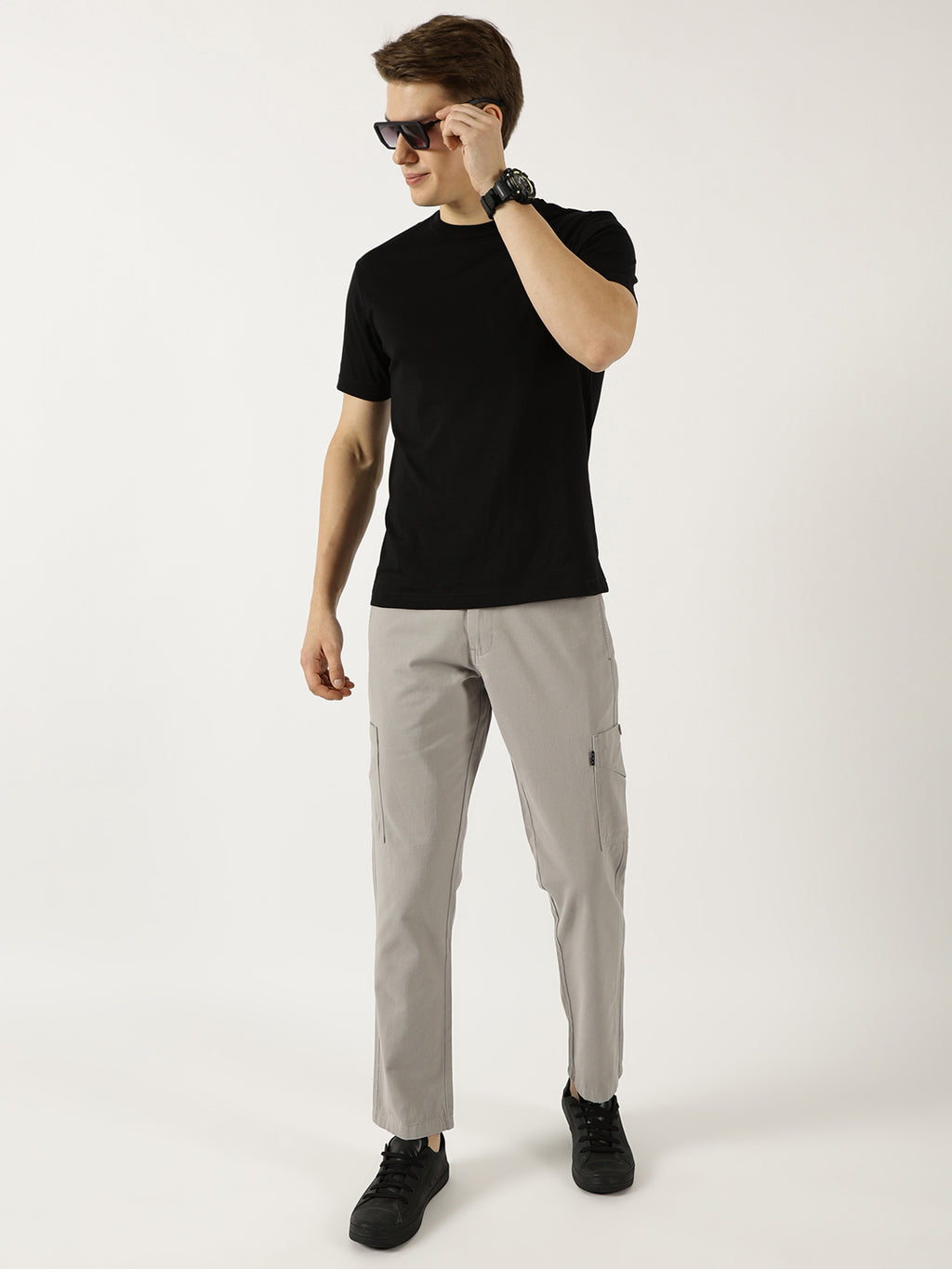 Thomas Scott Men St.Grey Smart Pure Cotton Mid-Rise Straight Fit Easy Wash Trousers