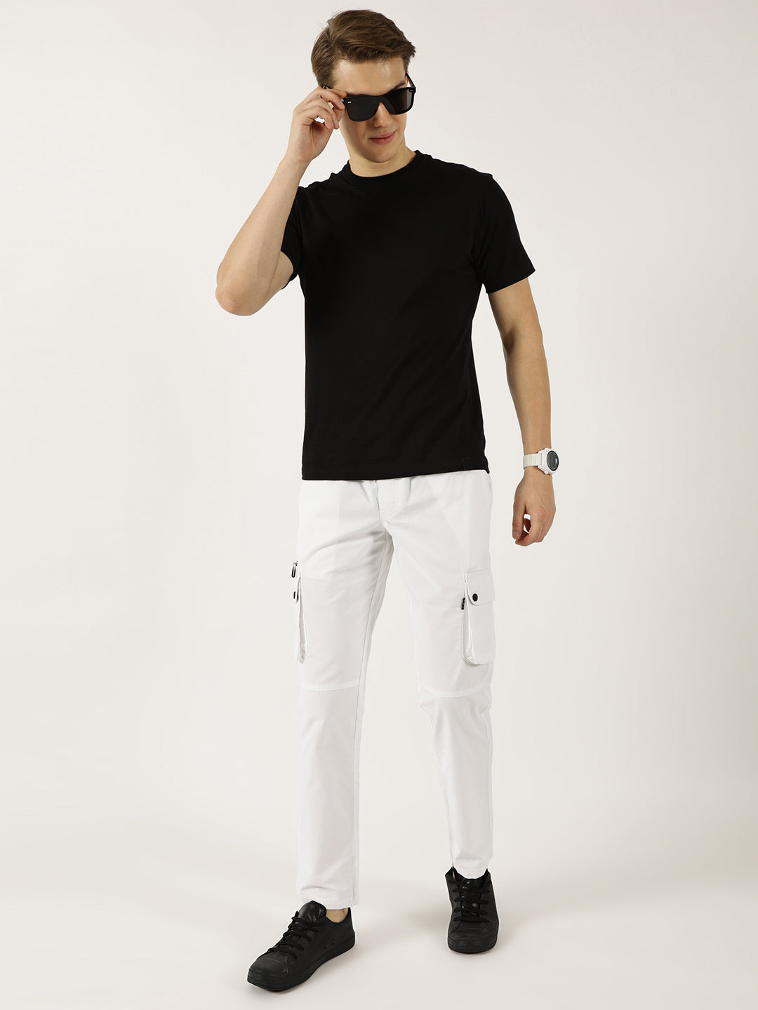 White Pure Cotton Smart Mid-Rise Straight Fit Easy Wash Cargos