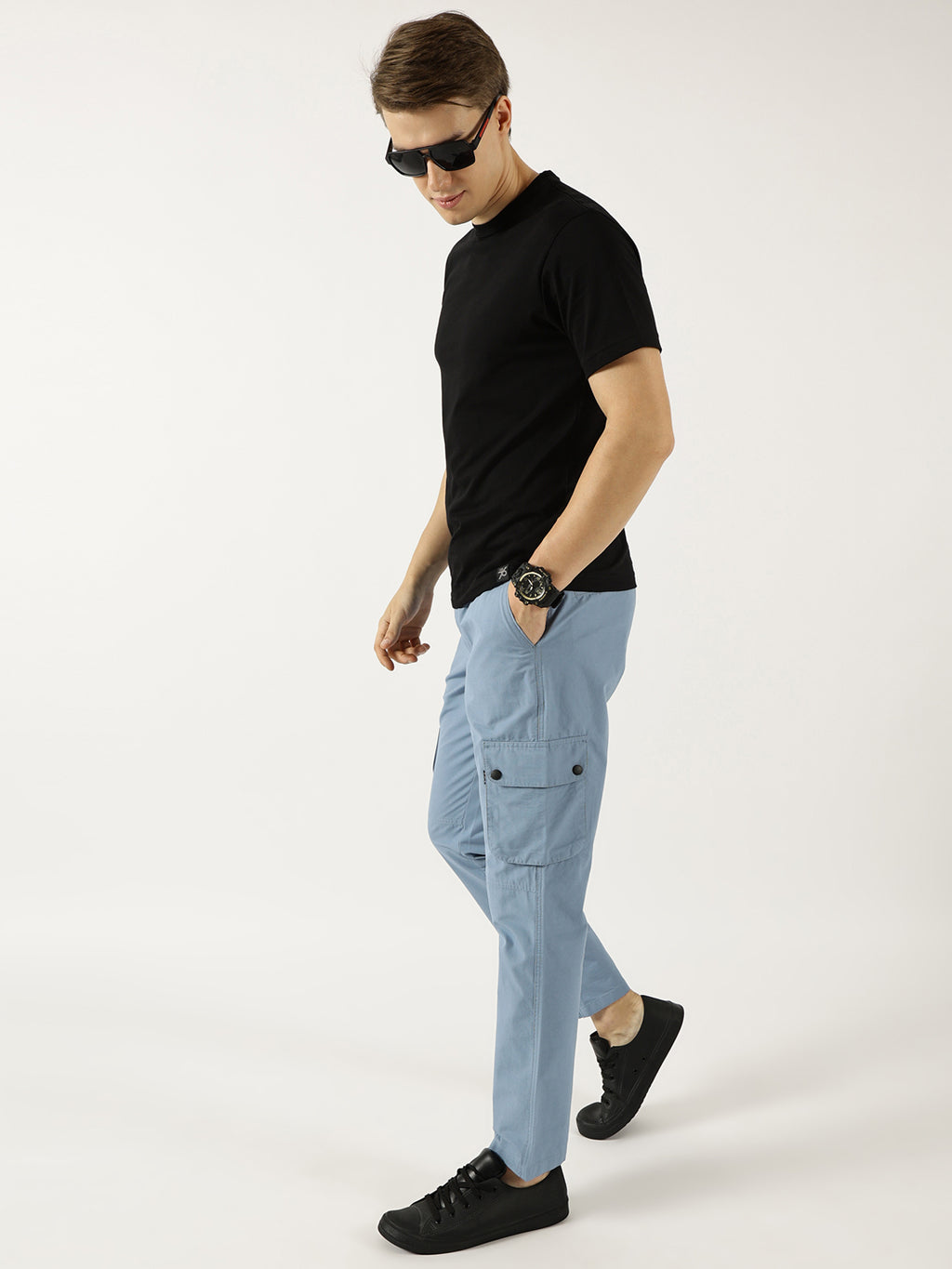 Thomas Scott Men Blue Smart Fit Straight Fit Mid-Rise Cargos Trousers