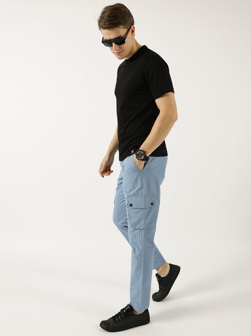 Thomas Scott Men Blue Smart Fit Straight Fit Mid-Rise Cargos Trousers