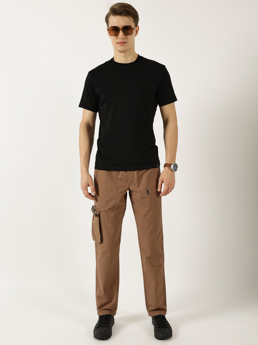 Thomas Scott Men Rust Smart Regular Fit Mid-Rise Easy Wash Cotton Cargos