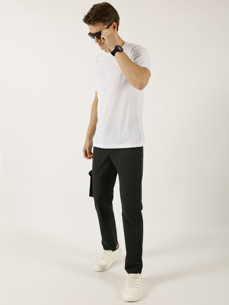Thomas Scott Men BottleGreen Smart Fit Mid-Rise Cotton Cargos Trousers