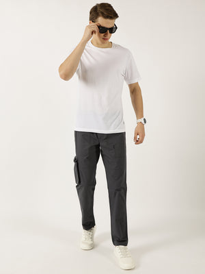 Grey Cotton Regular Fit Smart Easy Wash Cargo Trouser For Men
