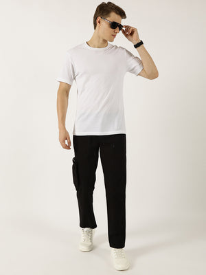 Black Cotton Solid Smart Easy Wash Cargo Trousers