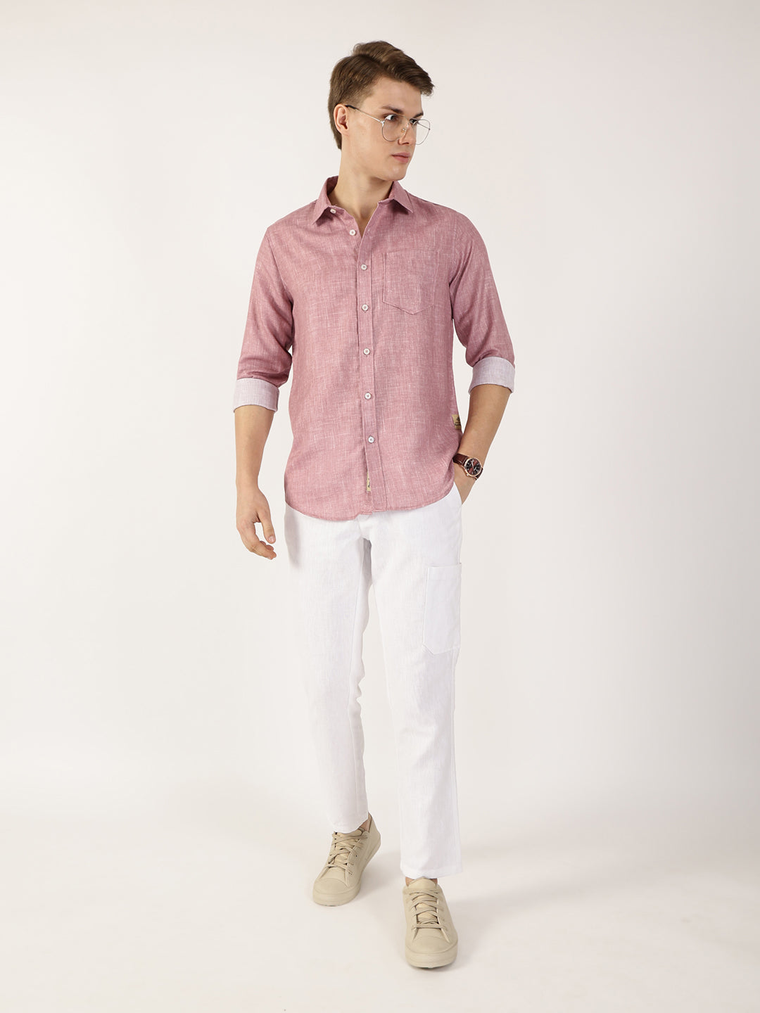 Thomas Scott Men Pink Premium Slim Fit Opaque Casual Shirt