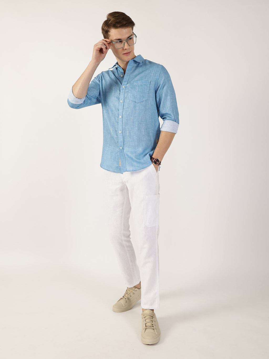 Thomas Scott Men Blue Premium Slim Fit Opaque Casual Shirt