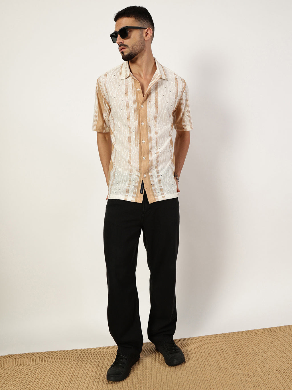 Thomas Scott Men Premium Slim Fit Semi Sheer Striped Casual Shirt