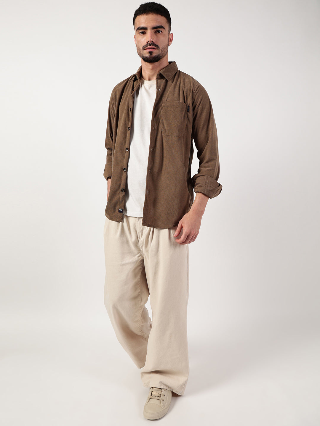 Thomas Scott Men Brown Premium Spread Collar Textured Relaxed Fit Casual Shirt